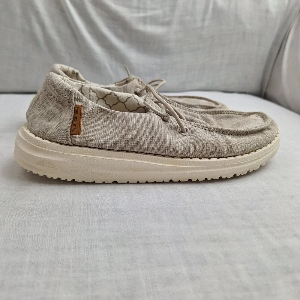 Cottagecore Boho Bohemian Hey Dude Linen Beige K13 Slip On Wendy Youth Kids